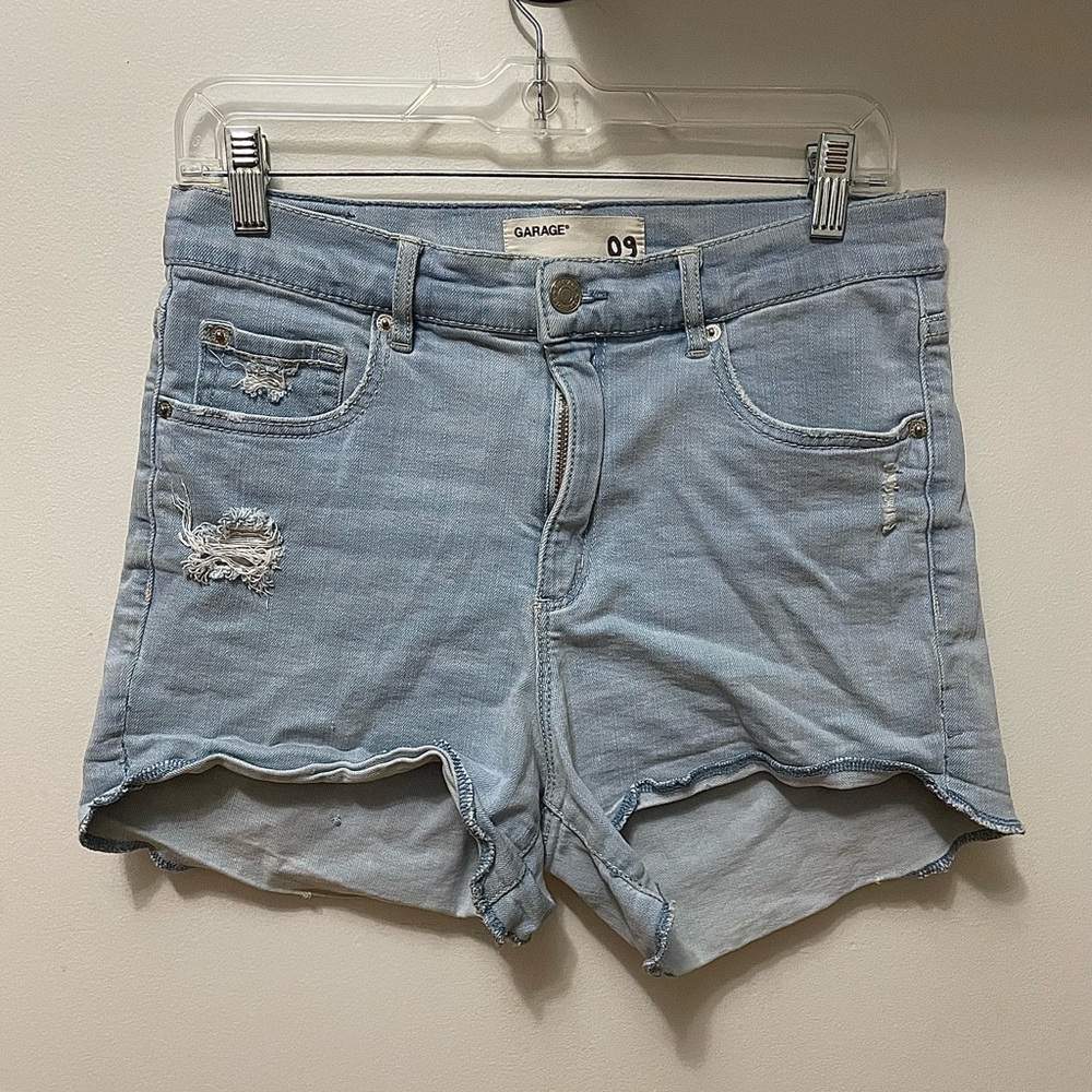 Garage retro-style high waist distressed cut off blue denim jean shorts size 9